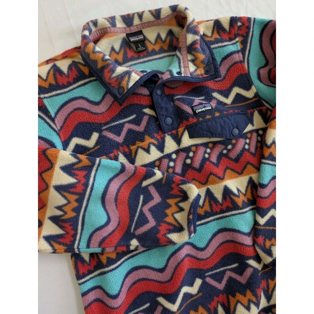 Patagonia Lightweight Synchilla Snap-T Fleece Pullover Girls Lg 12 Tribal Aztec